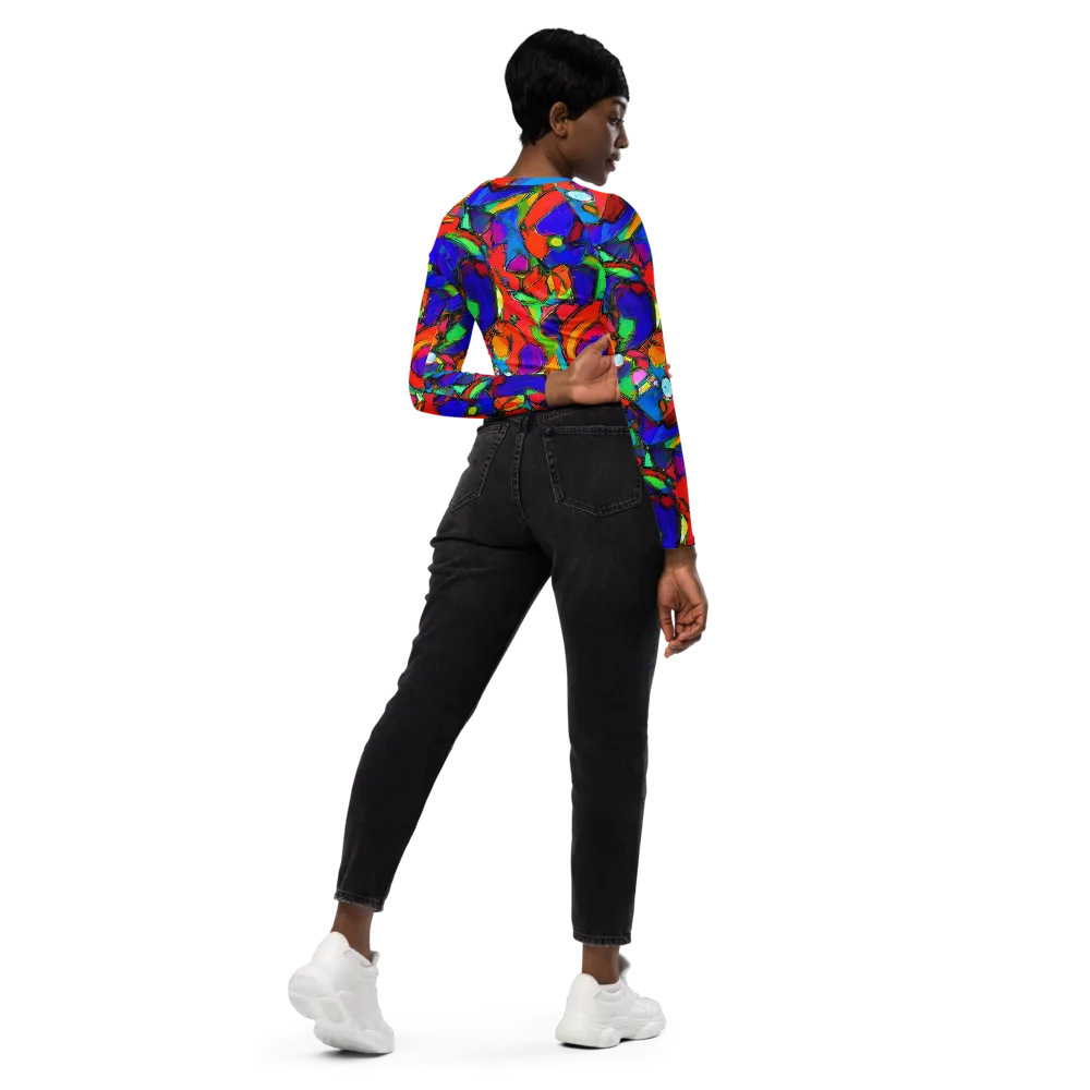 Kaleidoscope Clash on Long Sleeve Crop Top — Right Back
