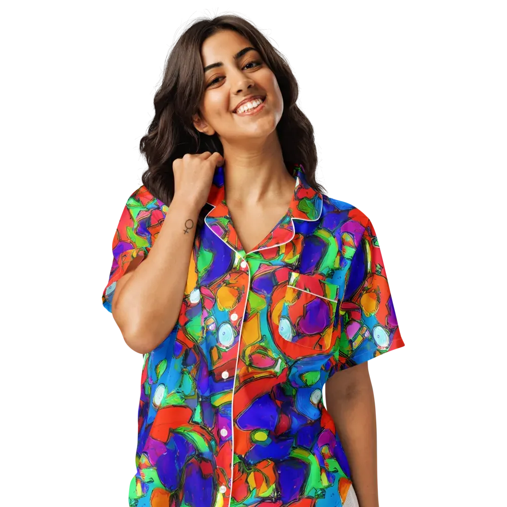 Kaleidoscope Clash on Women's Short Sleeve Pajama Top — Front