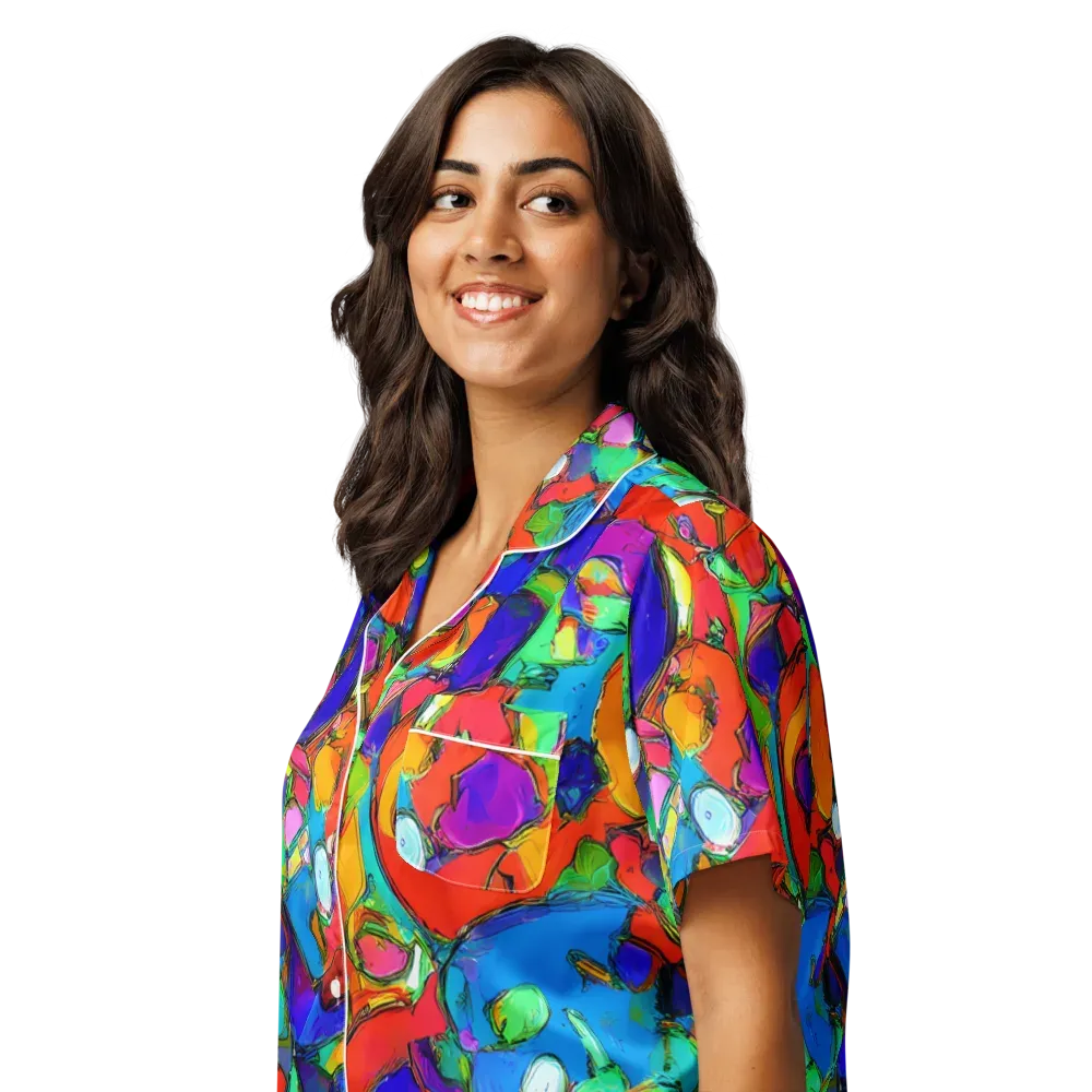 Kaleidoscope Clash on Women's Short Sleeve Pajama Top — Left Front