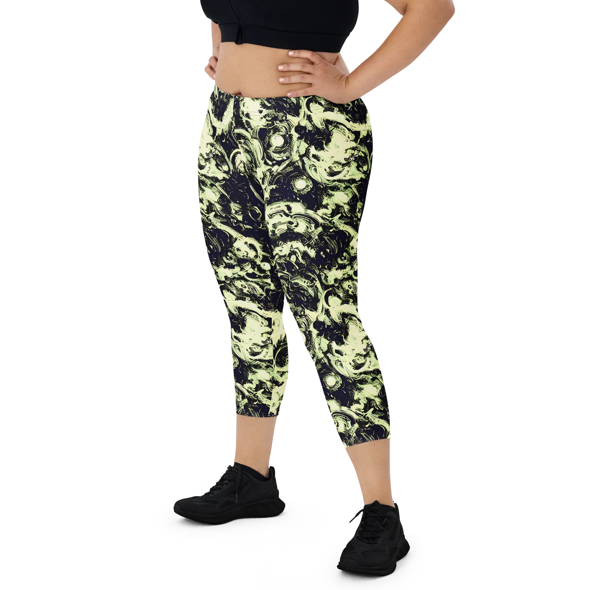 Acid Bone Garden on Capri Leggings — Front