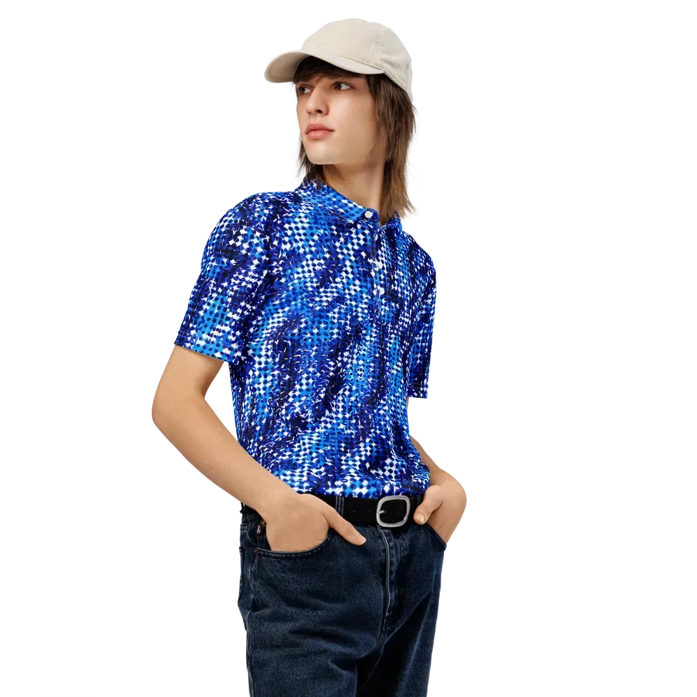 Azure Static on Men's Slim Fit Polo Shirt — Right Front