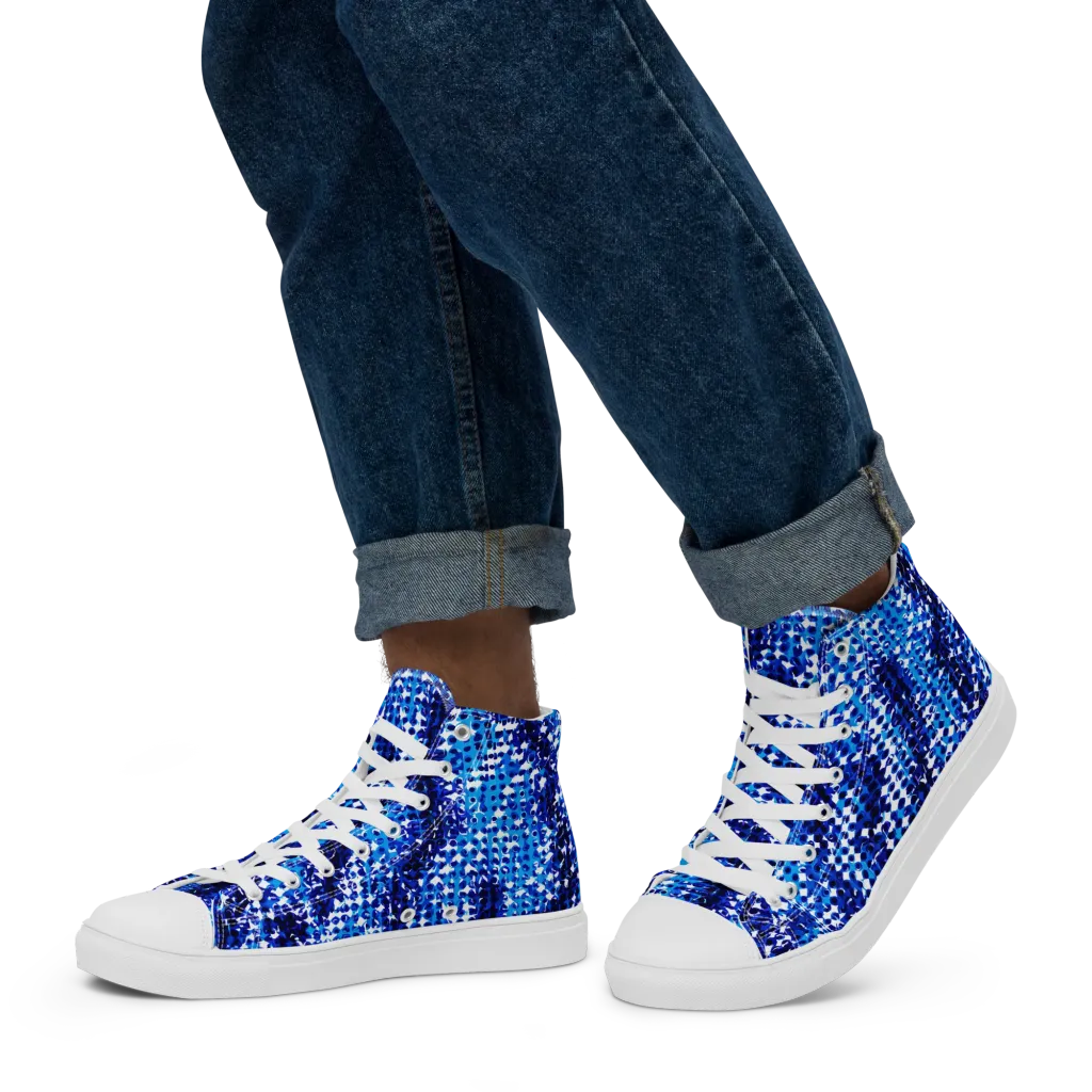 Azure Static on Men's High Top Canvas Shoes — Left