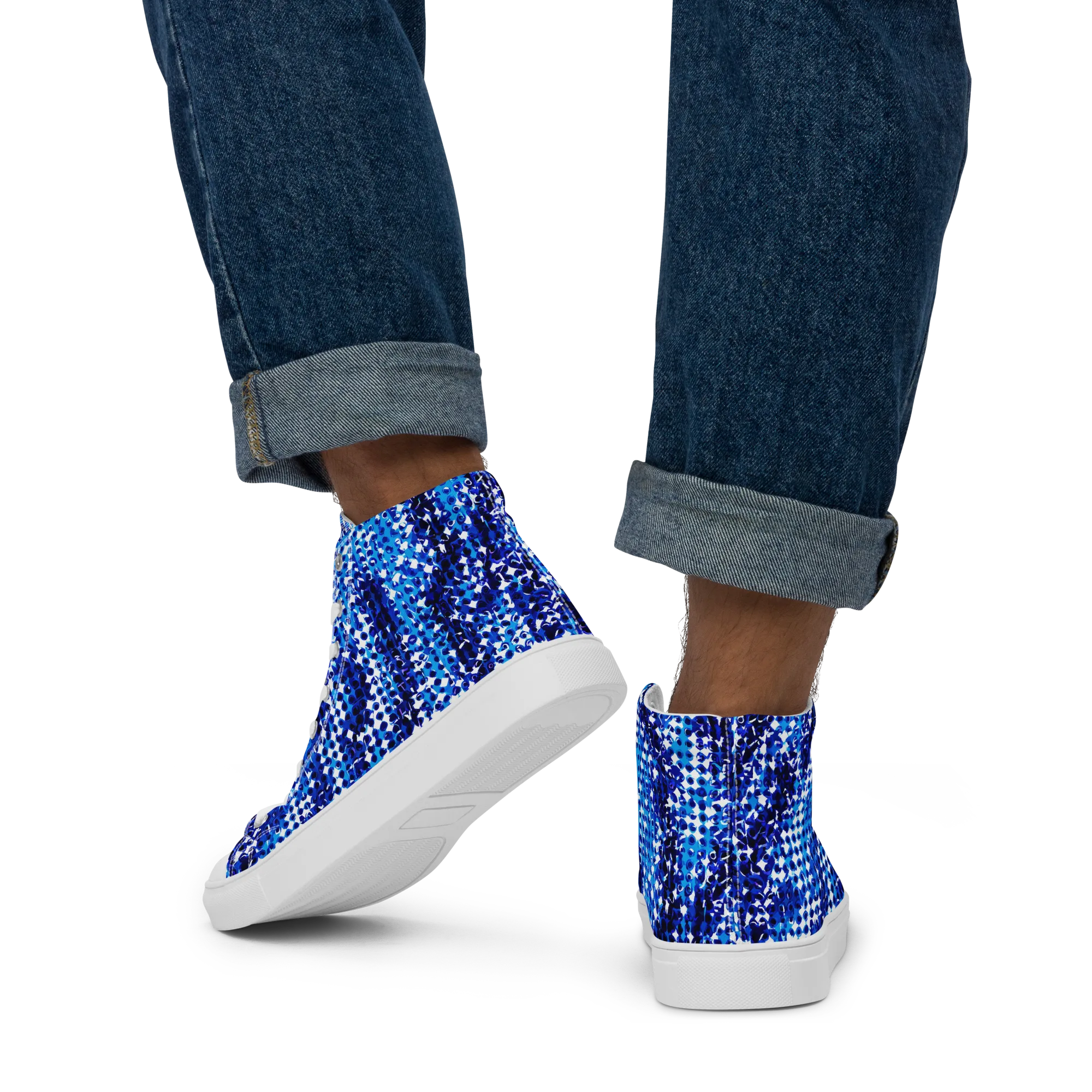 Azure Static on Men's High Top Canvas Shoes — Back