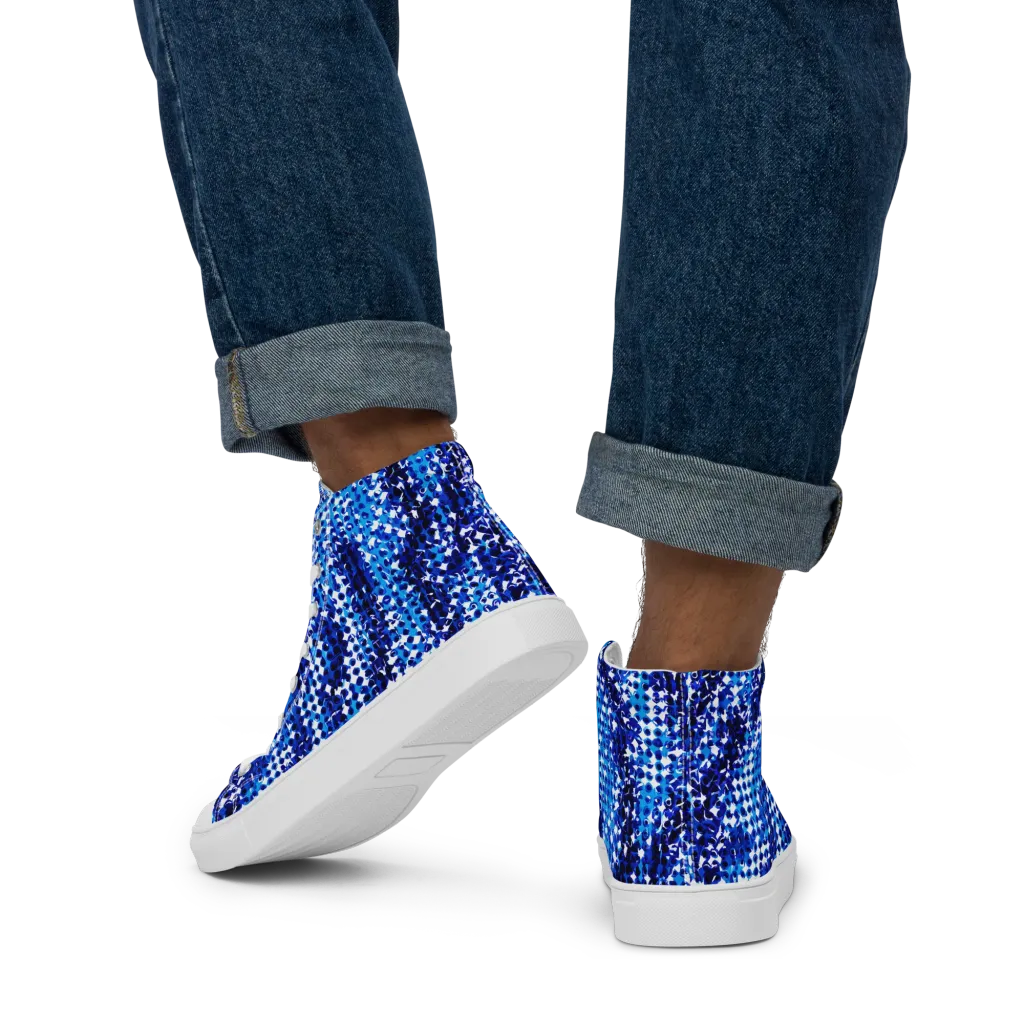 Azure Static on Men's High Top Canvas Shoes — Back
