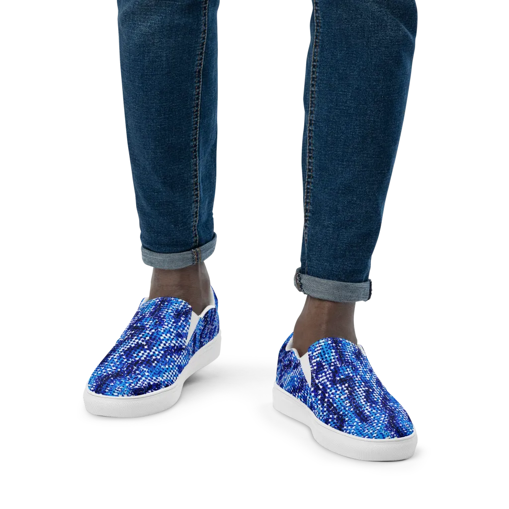 Azure Static on Men's Slip-On Canvas Shoes — Front