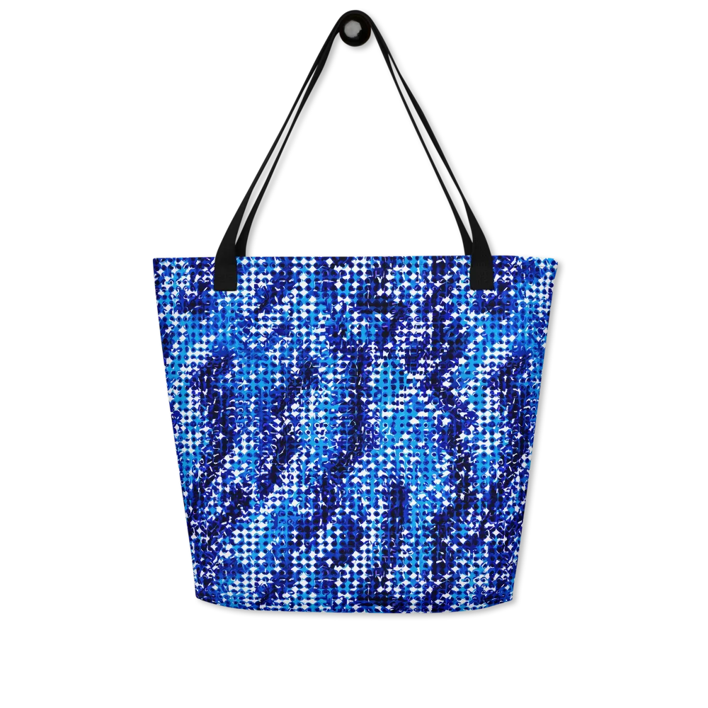Azure Static on Large Tote Bag W/ Pocket — Front