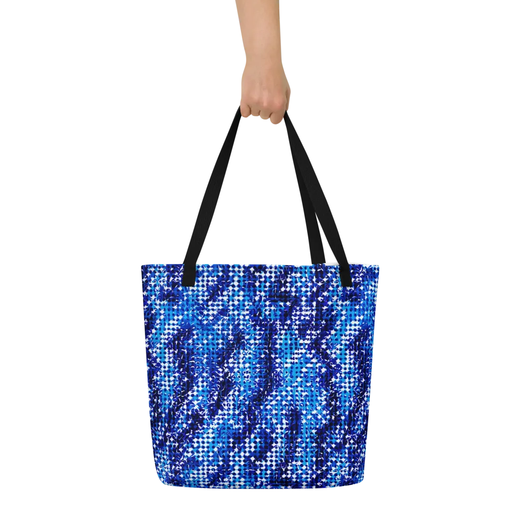 Azure Static on Large Tote Bag W/ Pocket — Front