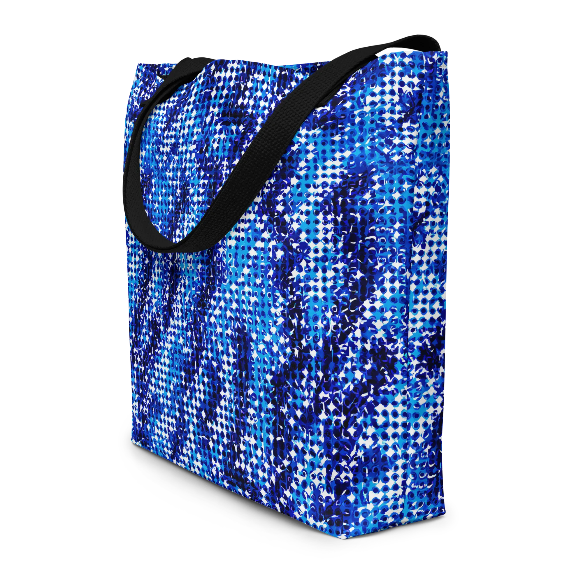 Azure Static on Large Tote Bag W/ Pocket — Front
