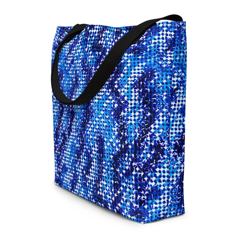Azure Static on Large Tote Bag W/ Pocket — Front