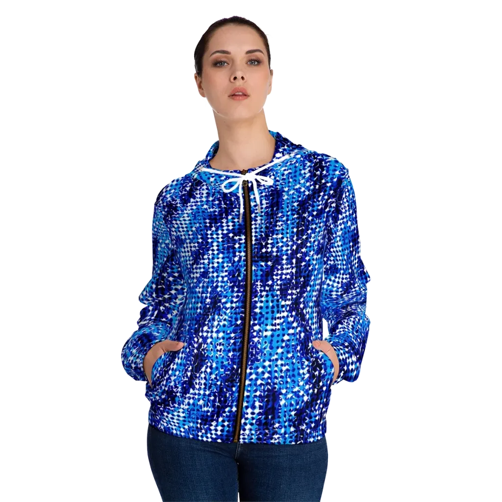 Azure Static on Women's Full-Zip Hoodie — Front On Person