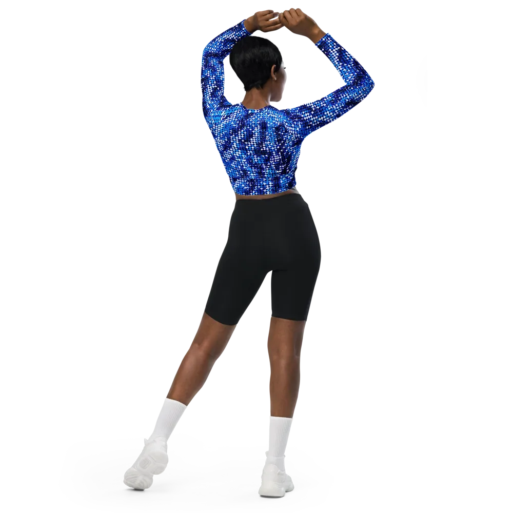 Azure Static on Long Sleeve Crop Top — Back