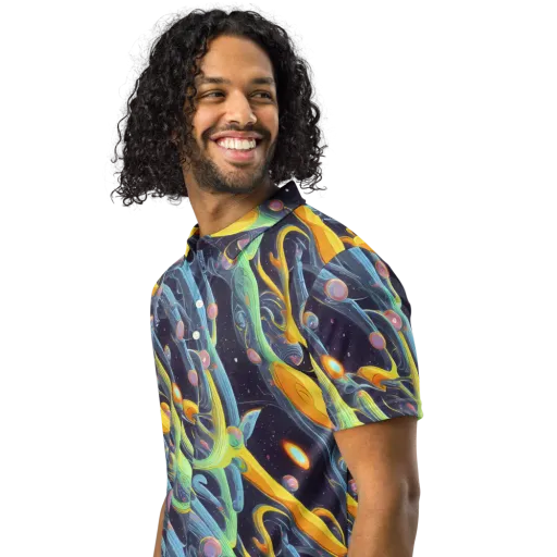 Interstellar Flow on a Men's Slim Fit Polo Shirt