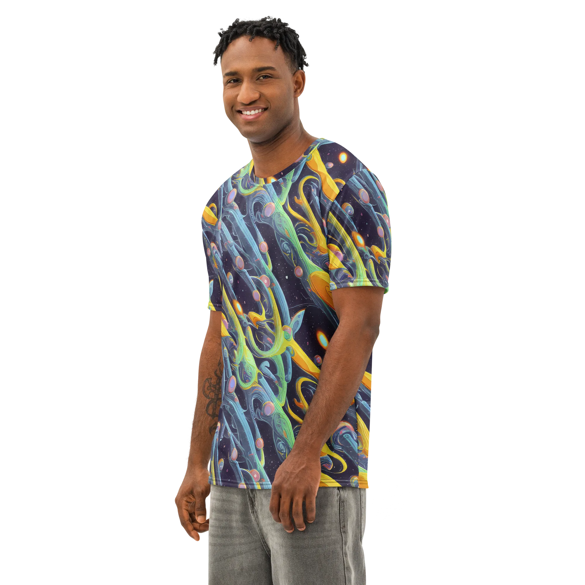 Interstellar Flow on Men's Cotton Crew Neck T-Shirt — Left Front