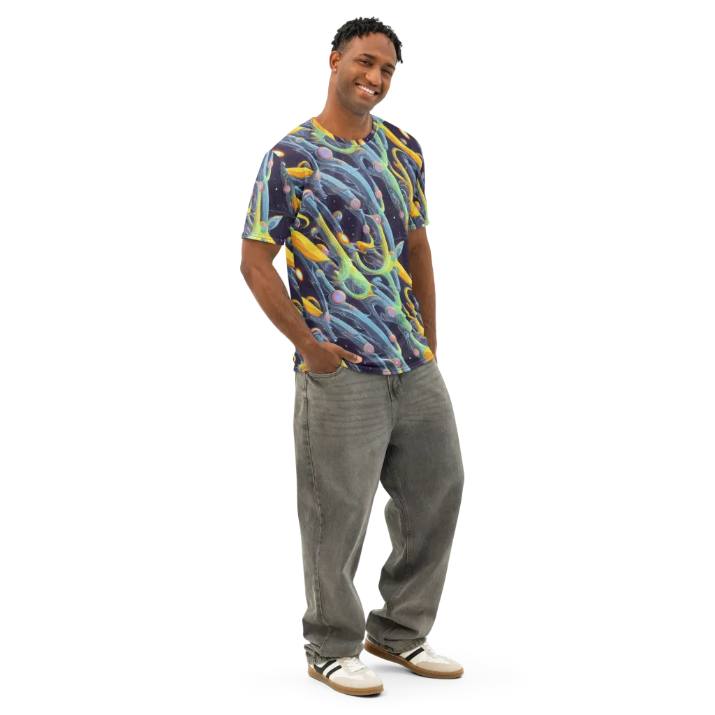 Interstellar Flow on Men's Cotton Crew Neck T-Shirt — Right Front
