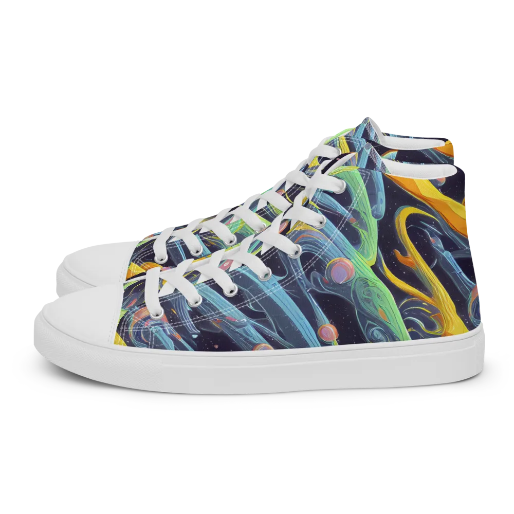 Interstellar Flow on Men's High Top Canvas Shoes — Left