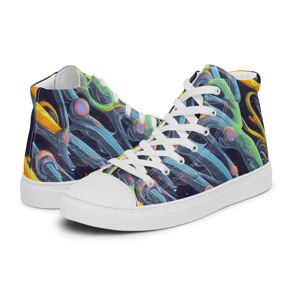 Interstellar Flow on Men's High Top Canvas Shoes — Left