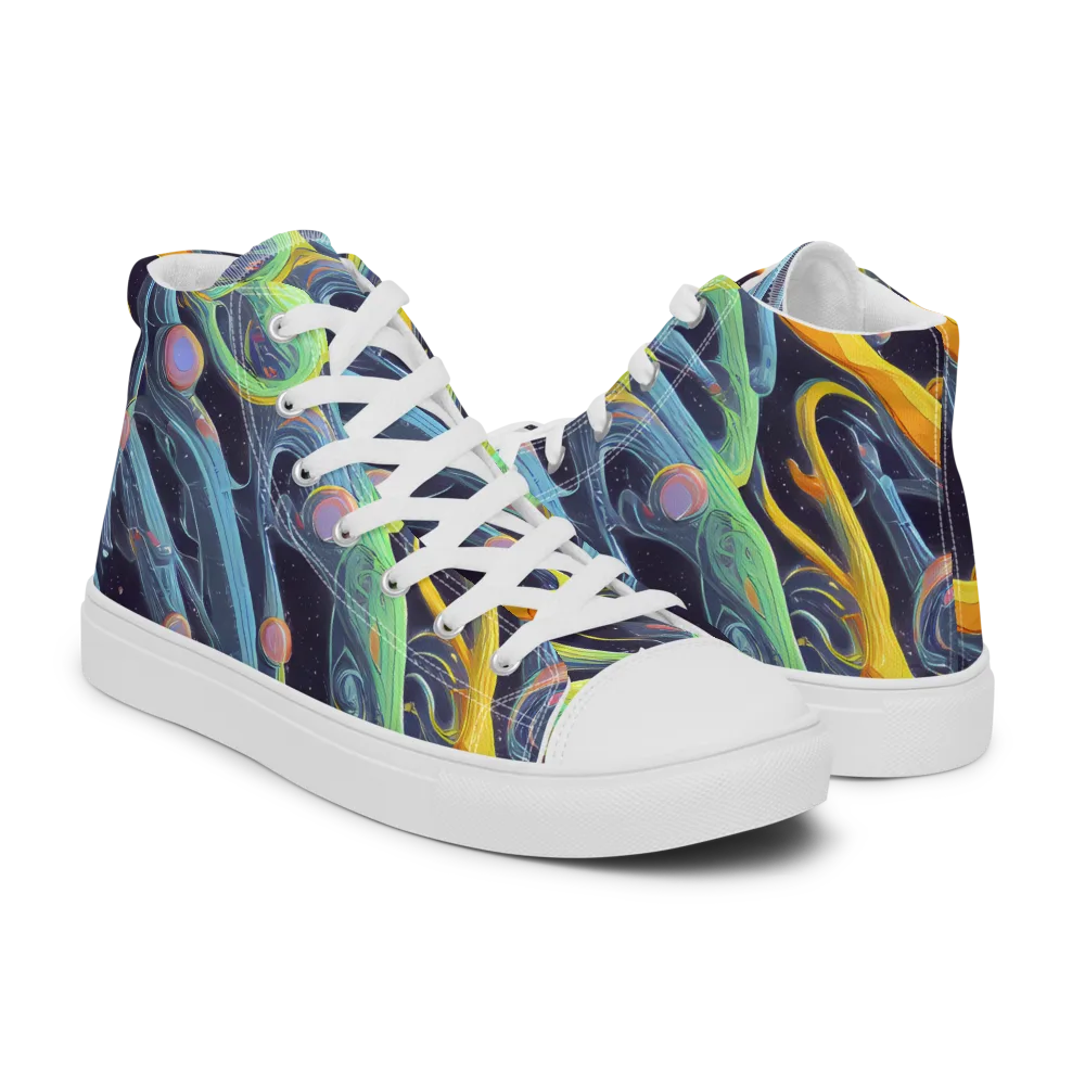 Interstellar Flow on Men's High Top Canvas Shoes — Right