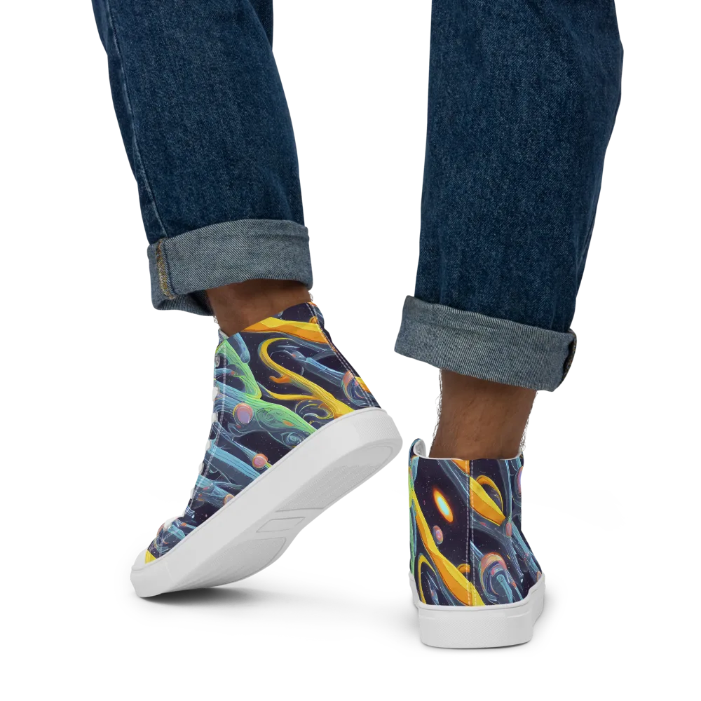 Interstellar Flow on Men's High Top Canvas Shoes — Back