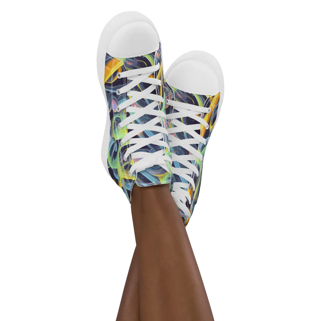 Interstellar Flow on Women's High Top Canvas Shoes — Front