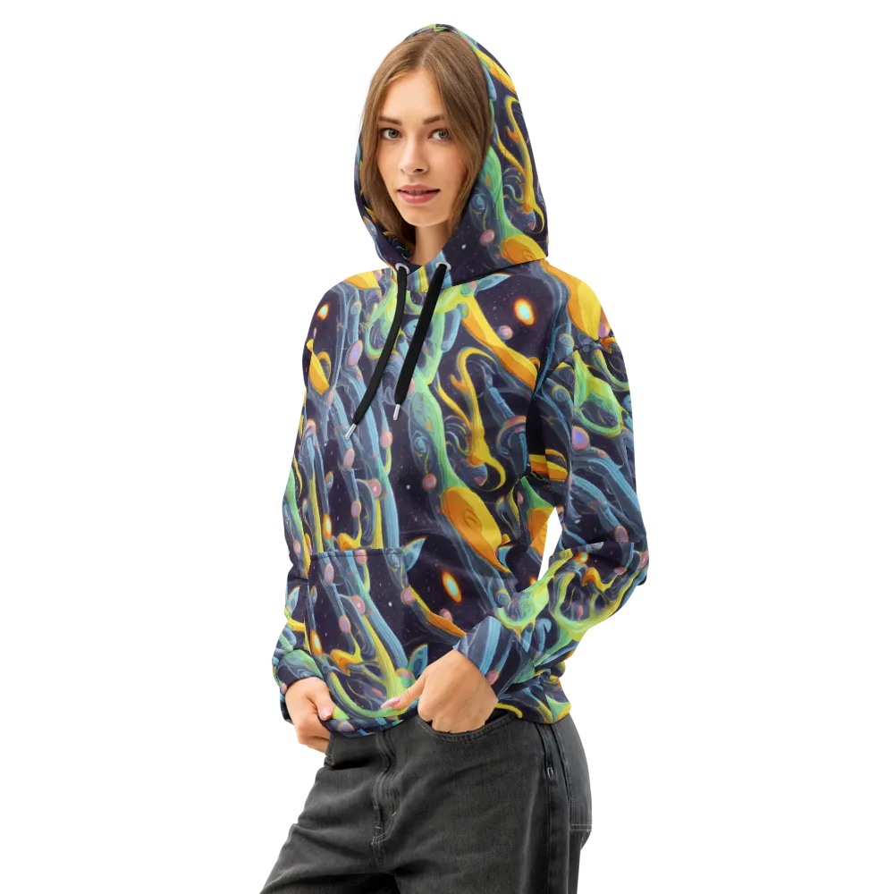 Interstellar Flow on Cotton Hoodie — Left Front