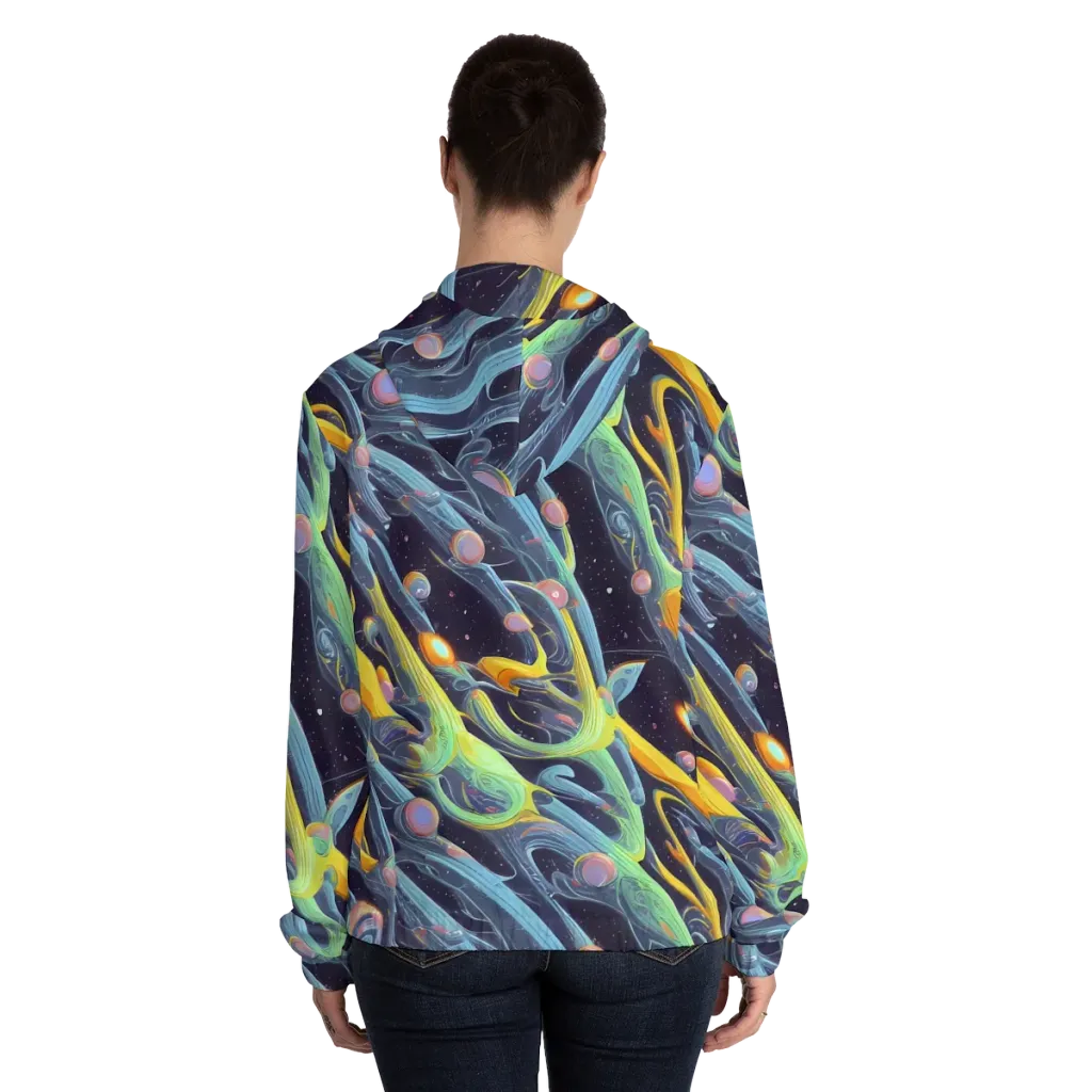 Interstellar Flow on Women's Full-Zip Hoodie — Back On Person