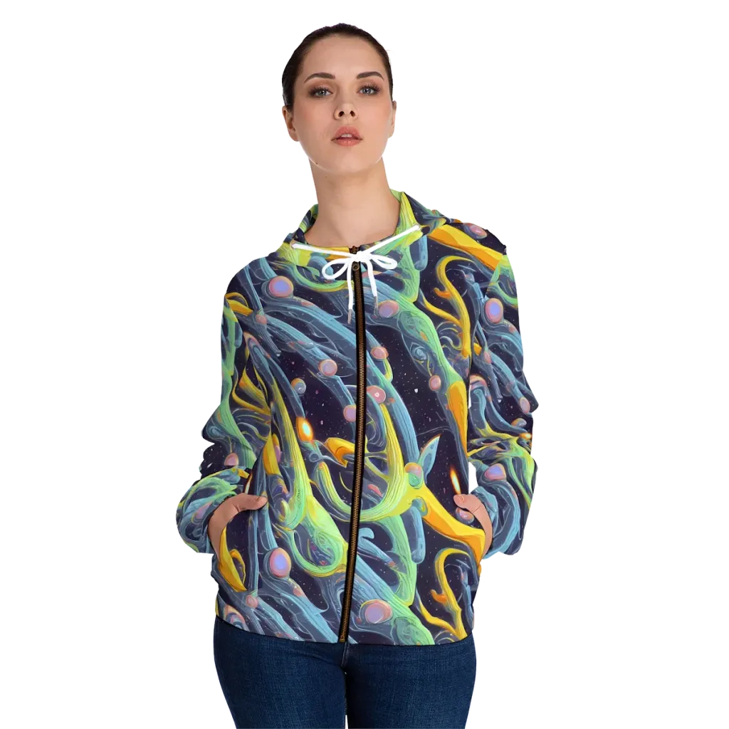 Interstellar Flow on Women's Full-Zip Hoodie — Front On Person