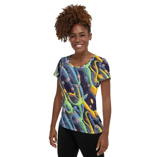 Interstellar Flow on a Women's Athletic T-Shirt