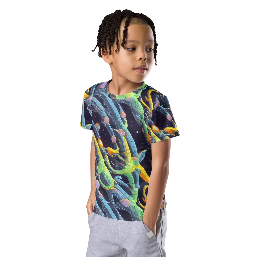 Interstellar Flow on Kids Crew Neck T-Shirt — Left Front
