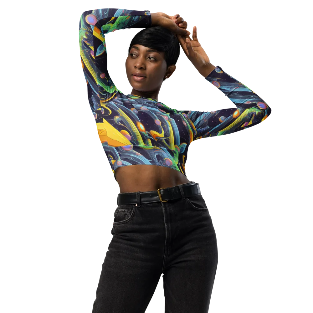 Interstellar Flow on Long Sleeve Crop Top — Front