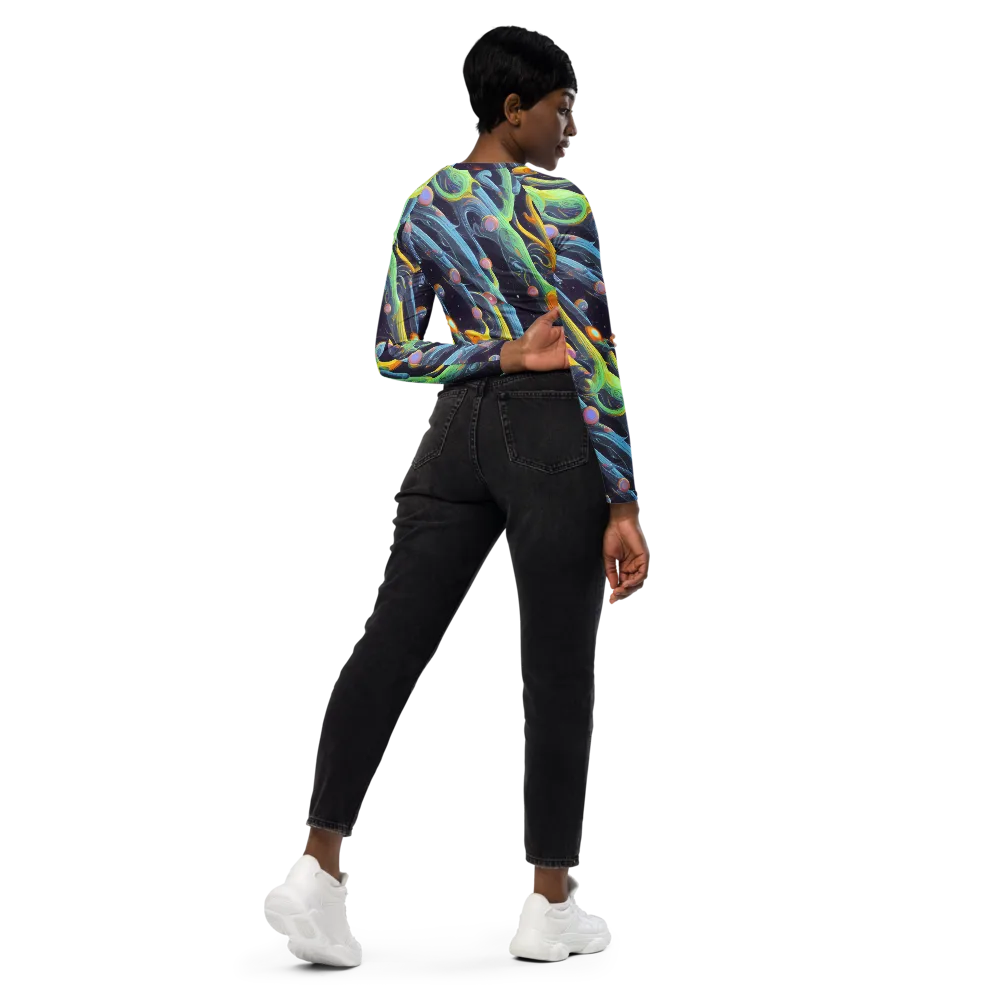 Interstellar Flow on Long Sleeve Crop Top — Right Back