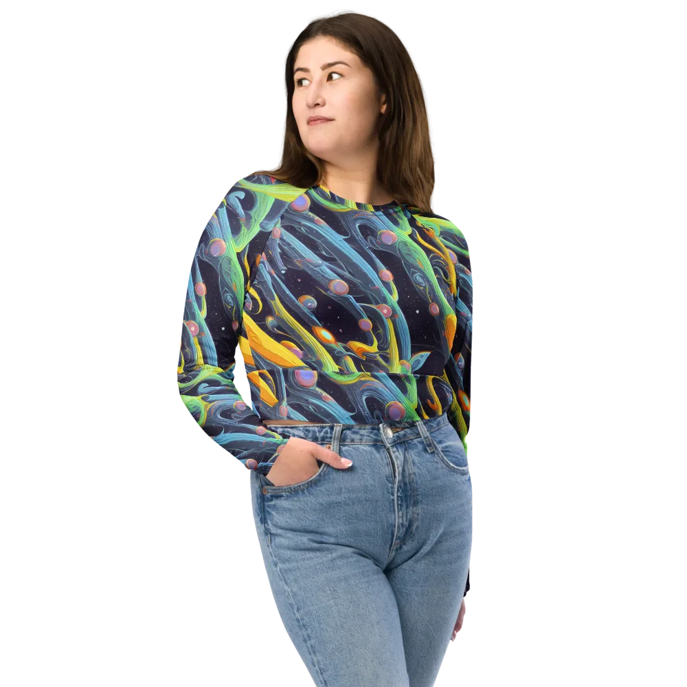 Interstellar Flow on Long Sleeve Crop Top — Front