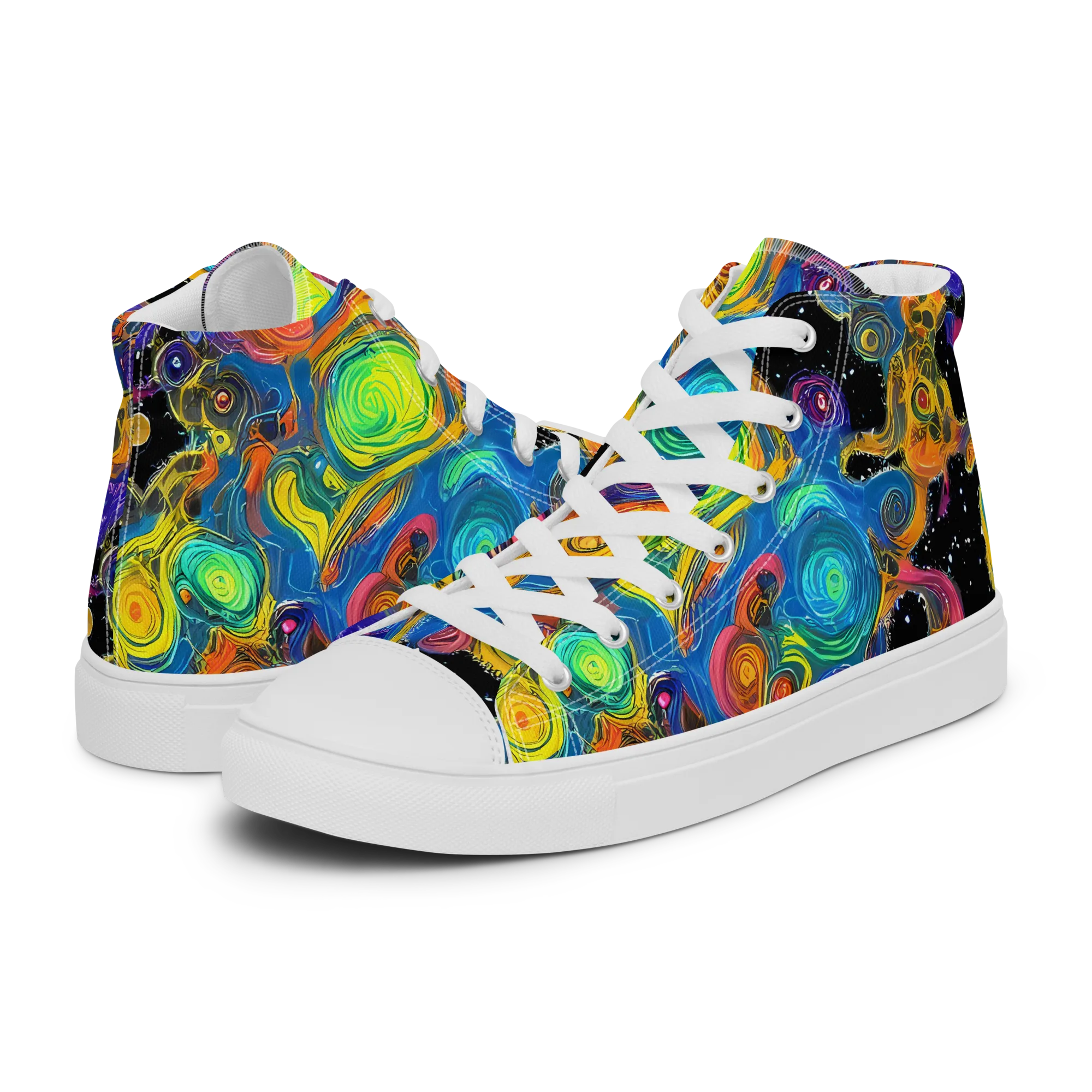 Rainbow Abyss on Men's High Top Canvas Shoes — Left