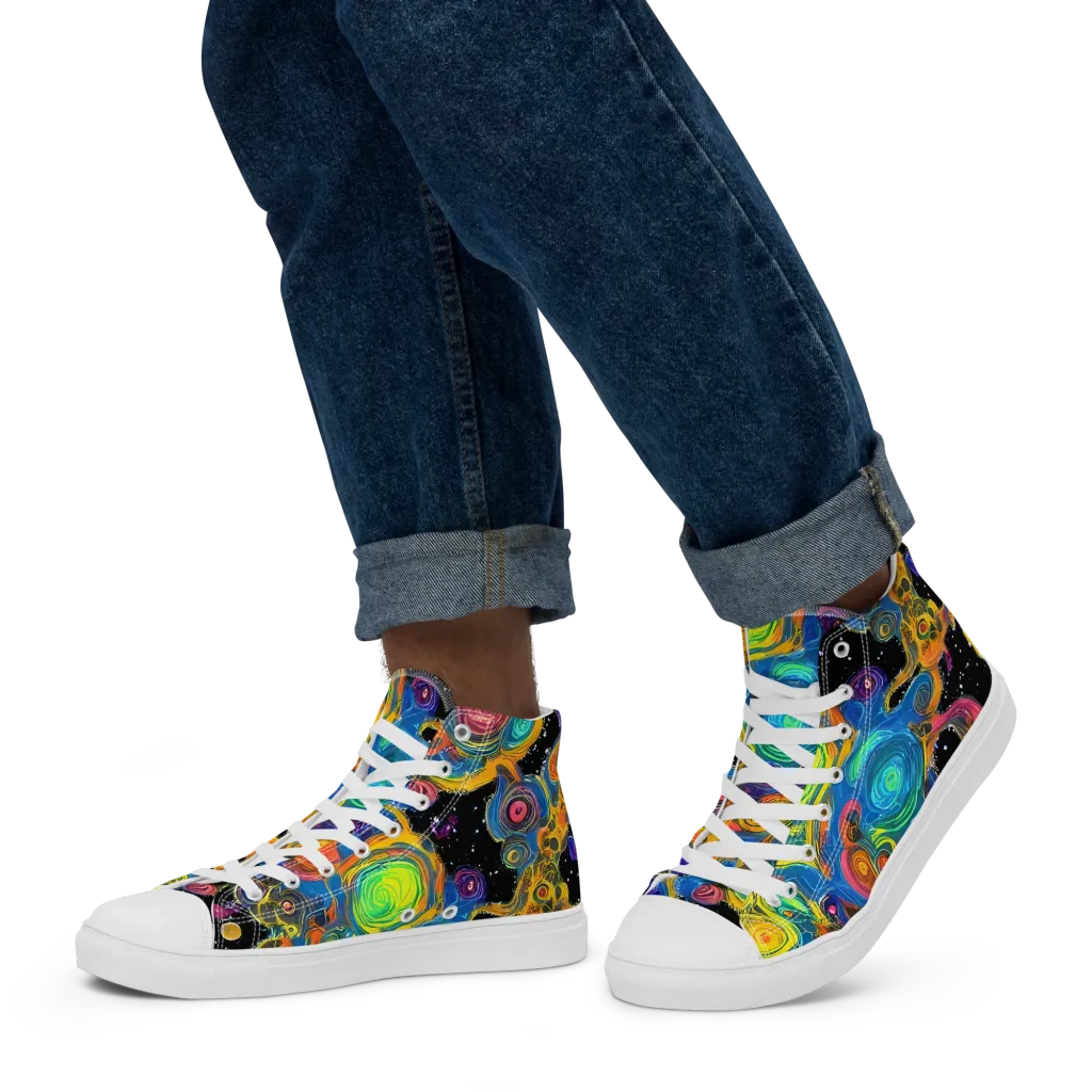 Rainbow Abyss on Men's High Top Canvas Shoes — Left