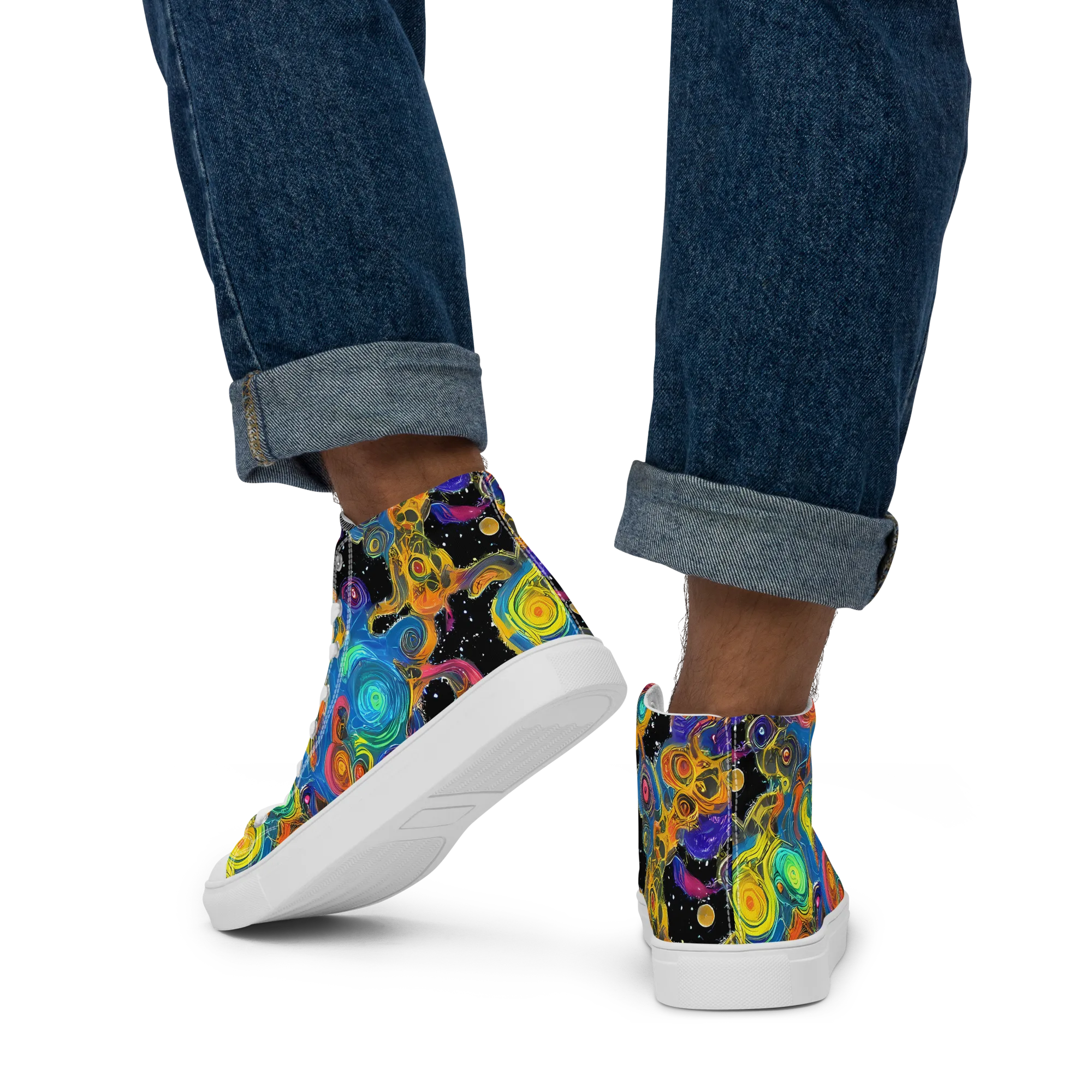 Rainbow Abyss on Men's High Top Canvas Shoes — Back