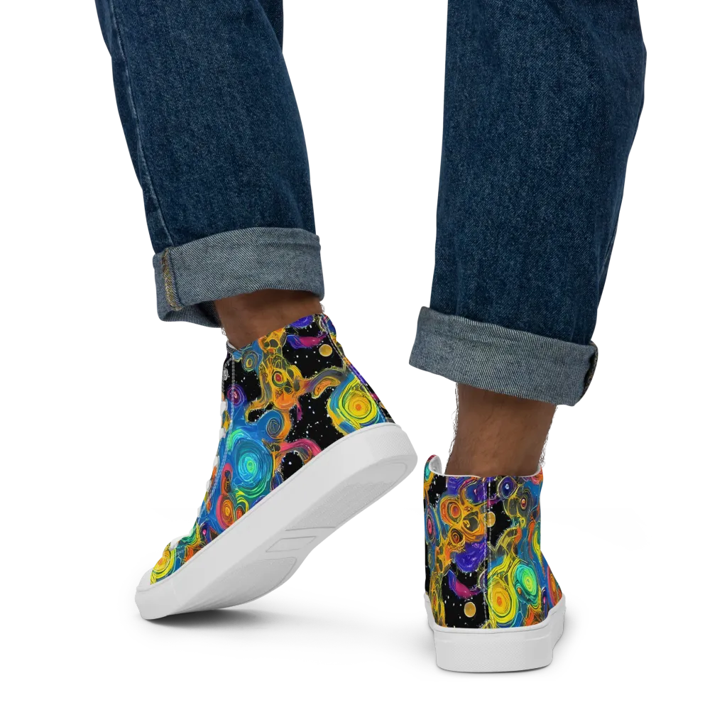 Rainbow Abyss on Men's High Top Canvas Shoes — Back