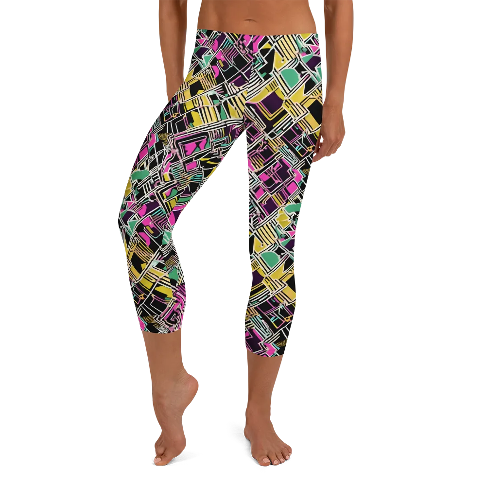 Neon Maze on Capri Leggings — Front