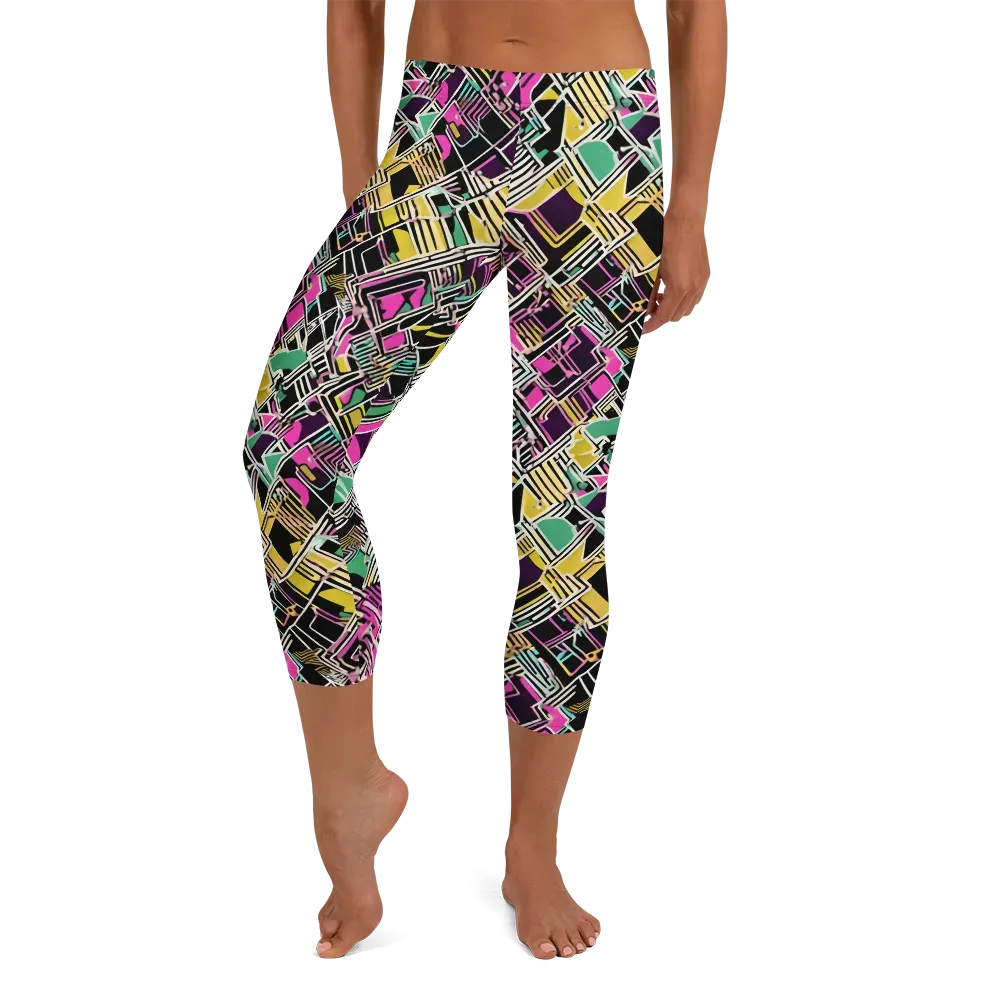 Neon Maze on Capri Leggings — Front