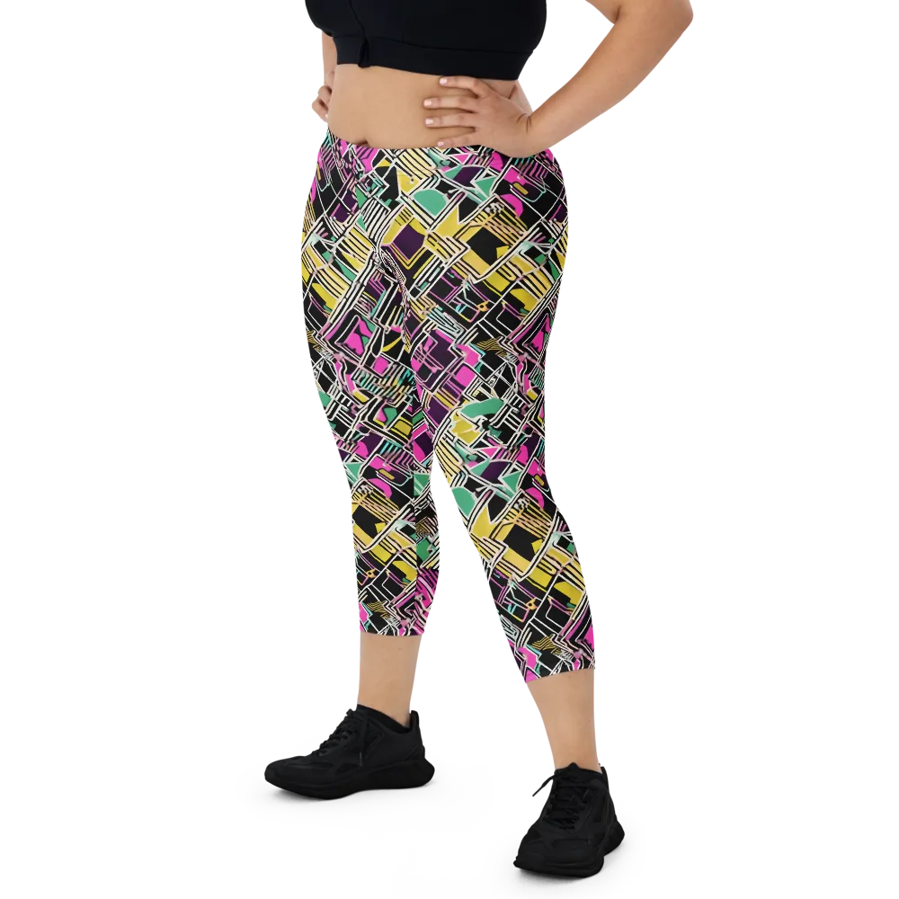 Neon Maze on Capri Leggings — Front
