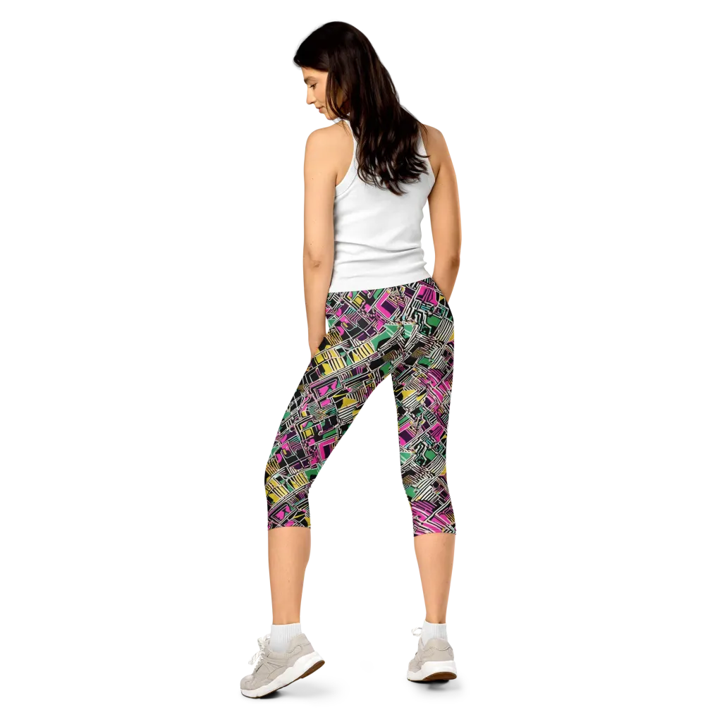 Neon Maze on Capri Leggings — Back