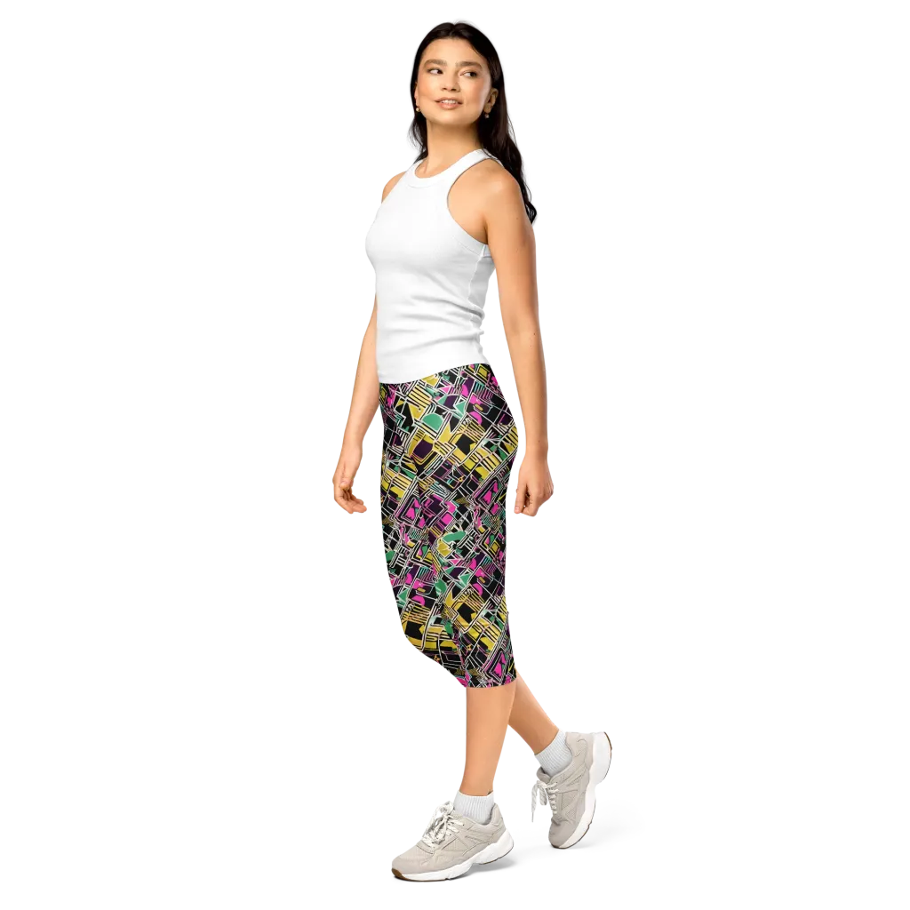 Neon Maze on Capri Leggings — Left Front