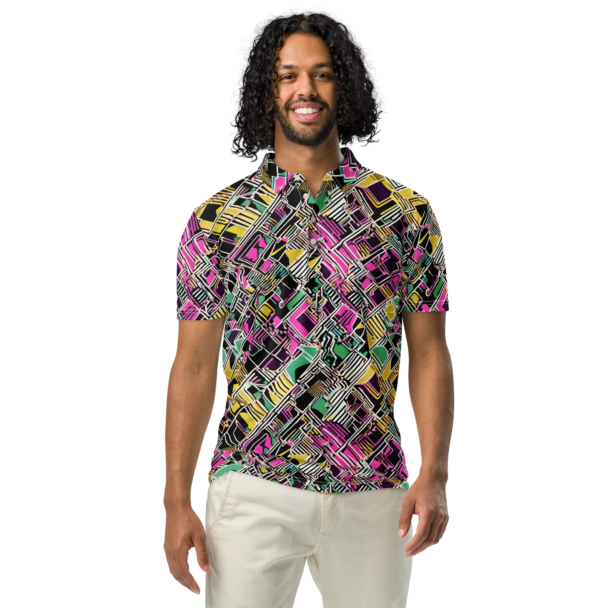 Neon Maze on Men's Slim Fit Polo Shirt — Front