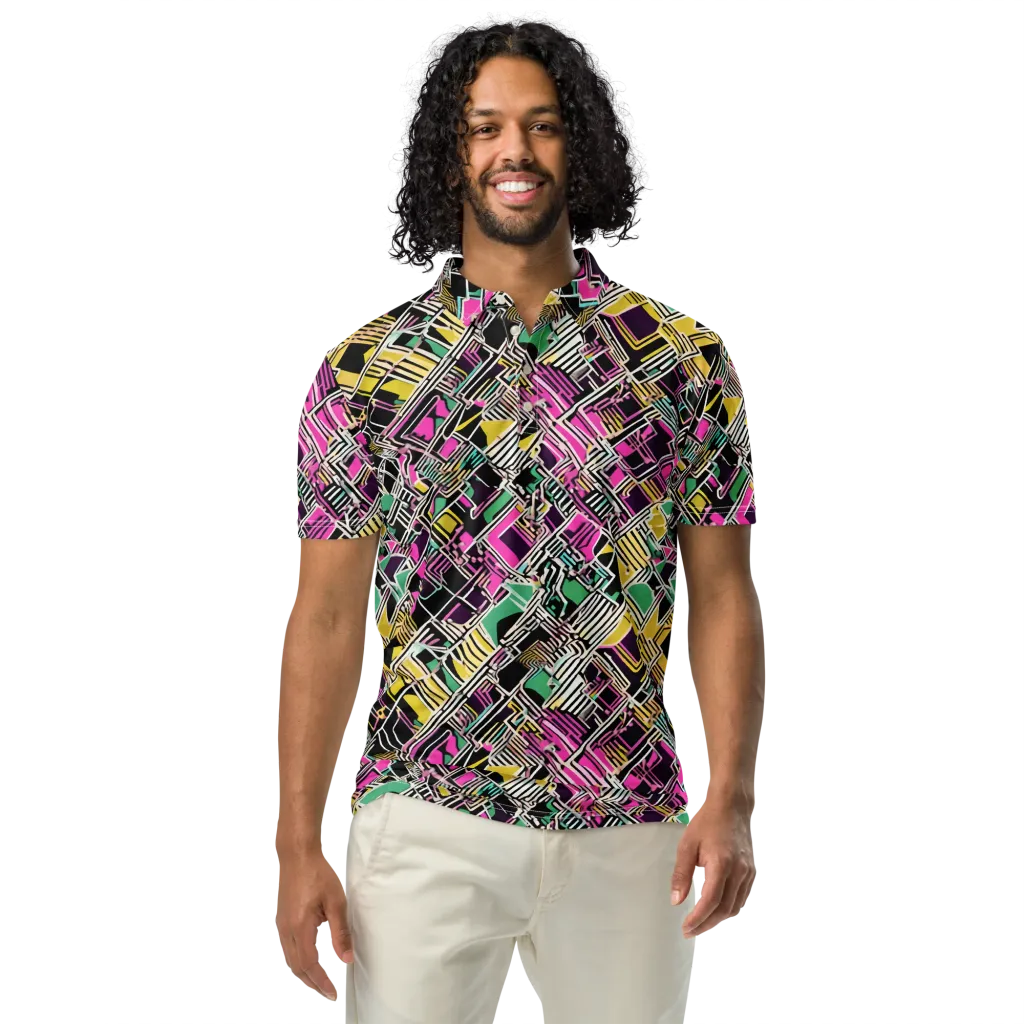 Neon Maze on Men's Slim Fit Polo Shirt — Front