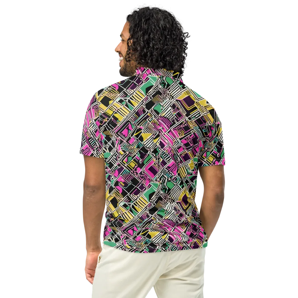 Neon Maze on Men's Slim Fit Polo Shirt — Back