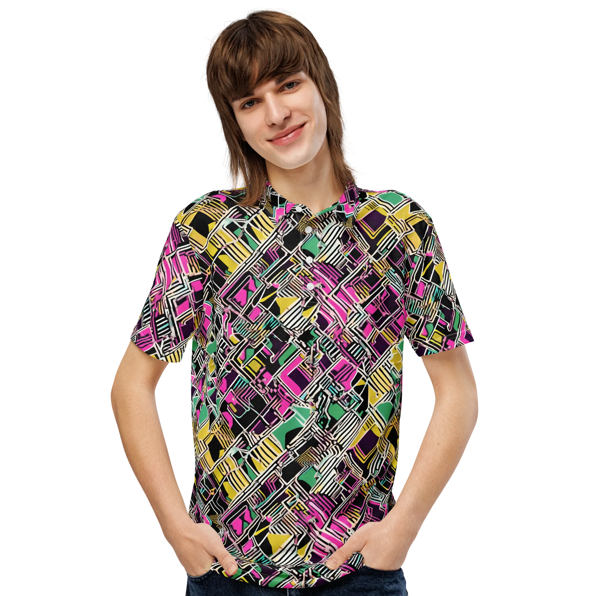 Neon Maze on Men's Slim Fit Polo Shirt — Front