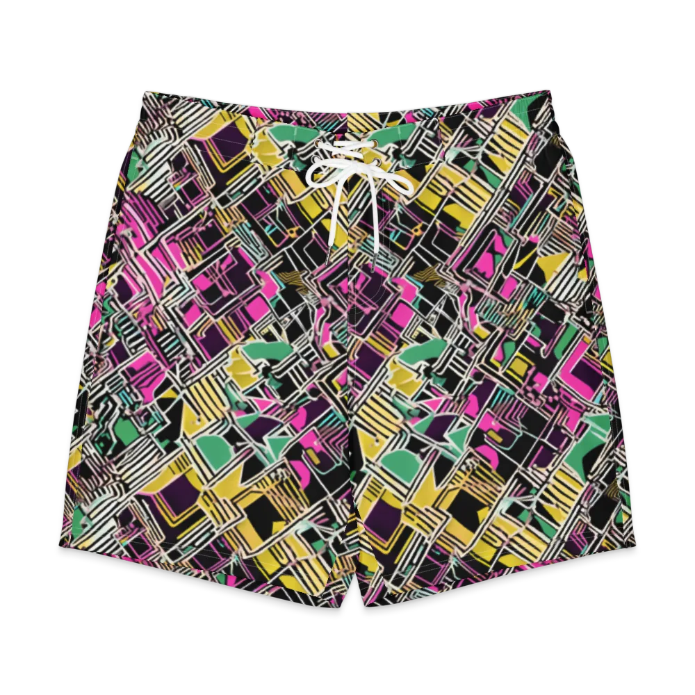 Neon Maze on Men's Board Shorts — Front