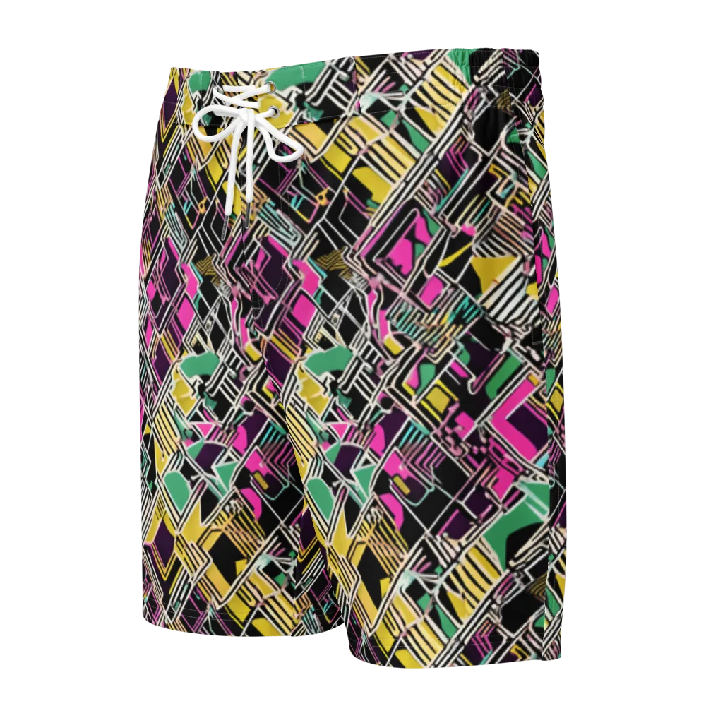 Neon Maze on Men's Board Shorts — Front