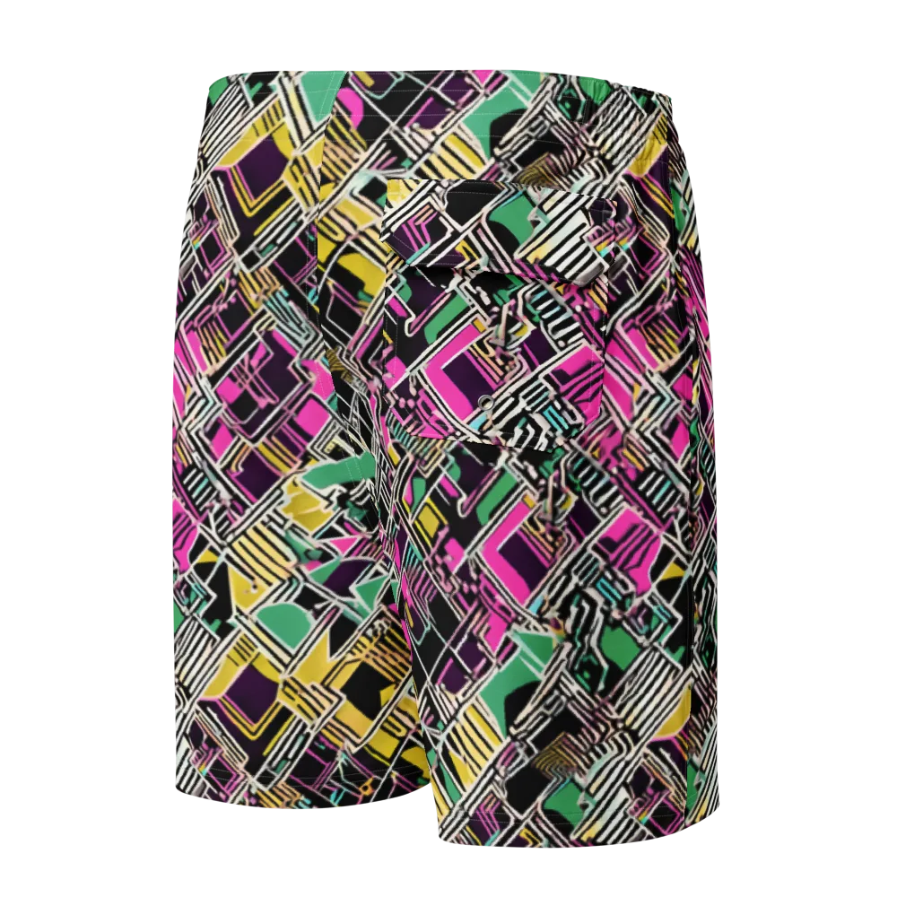 Neon Maze on Men's Board Shorts — Back