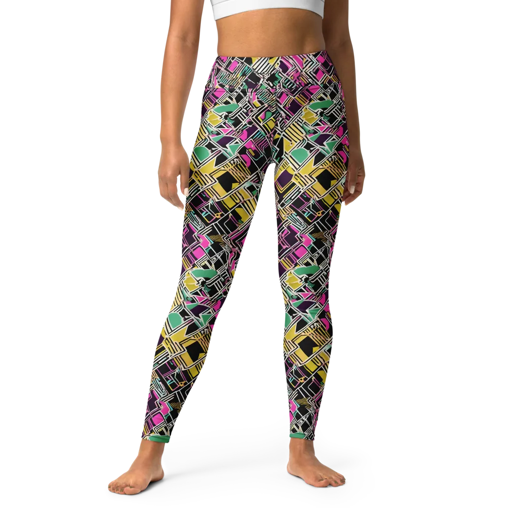 Neon Maze on Yoga Leggings — Front