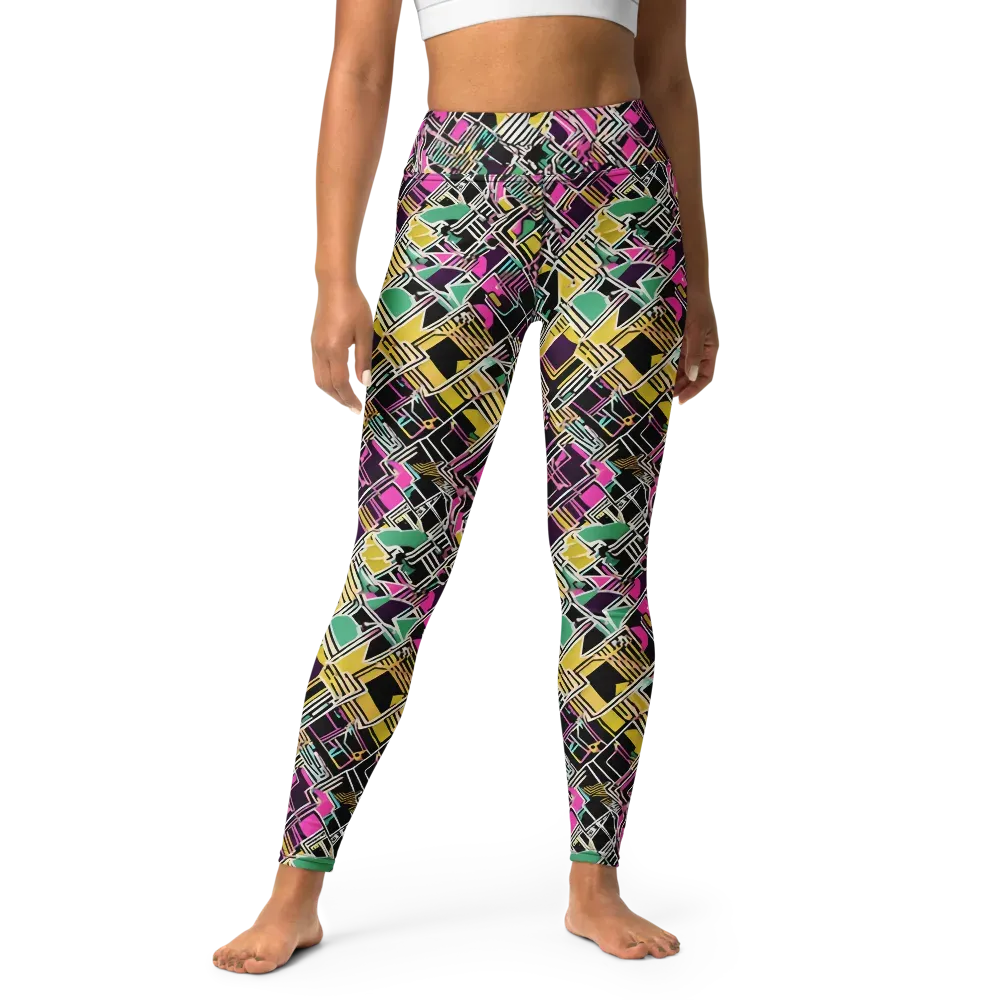 Neon Maze on Yoga Leggings — Front