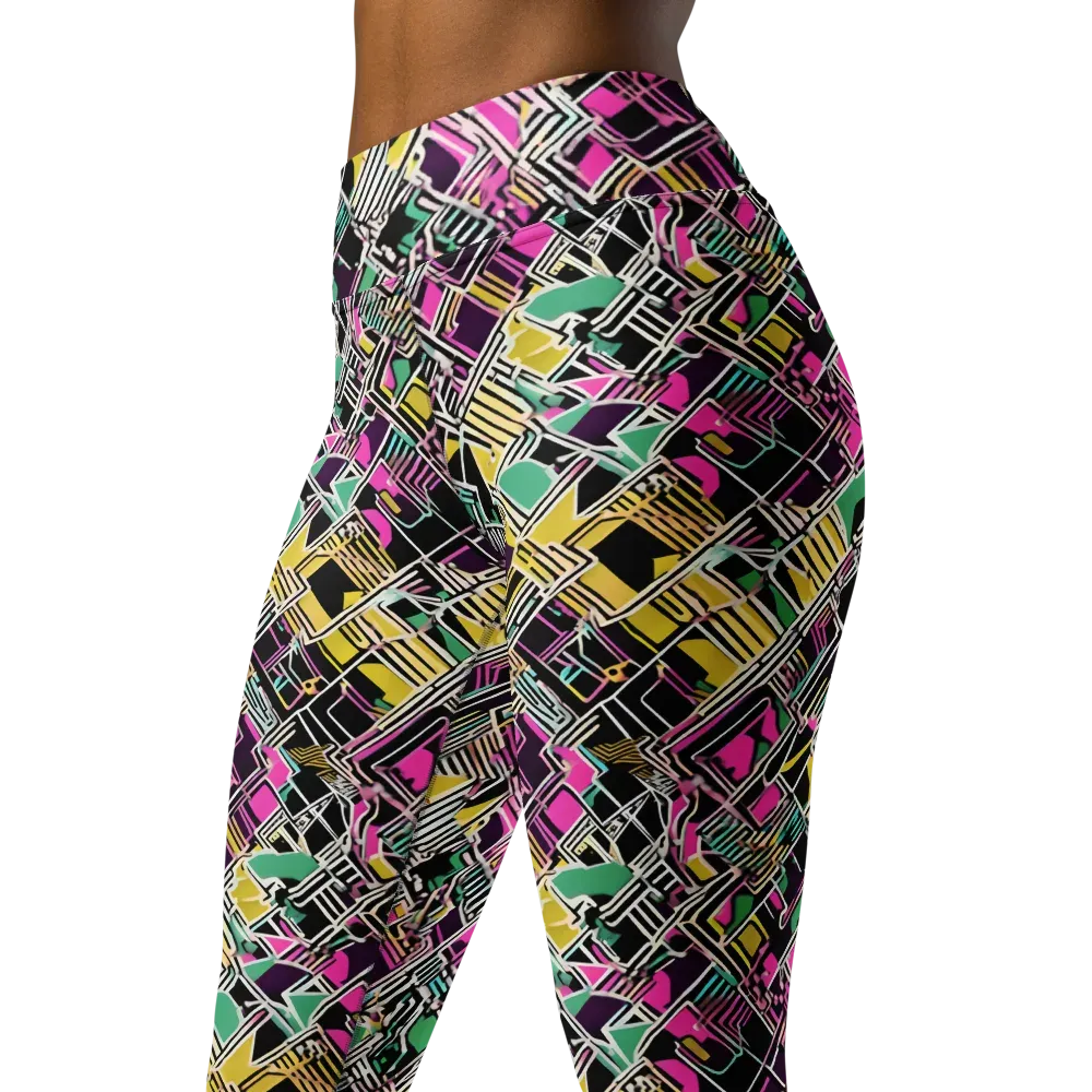 Neon Maze on Yoga Leggings — Left Front